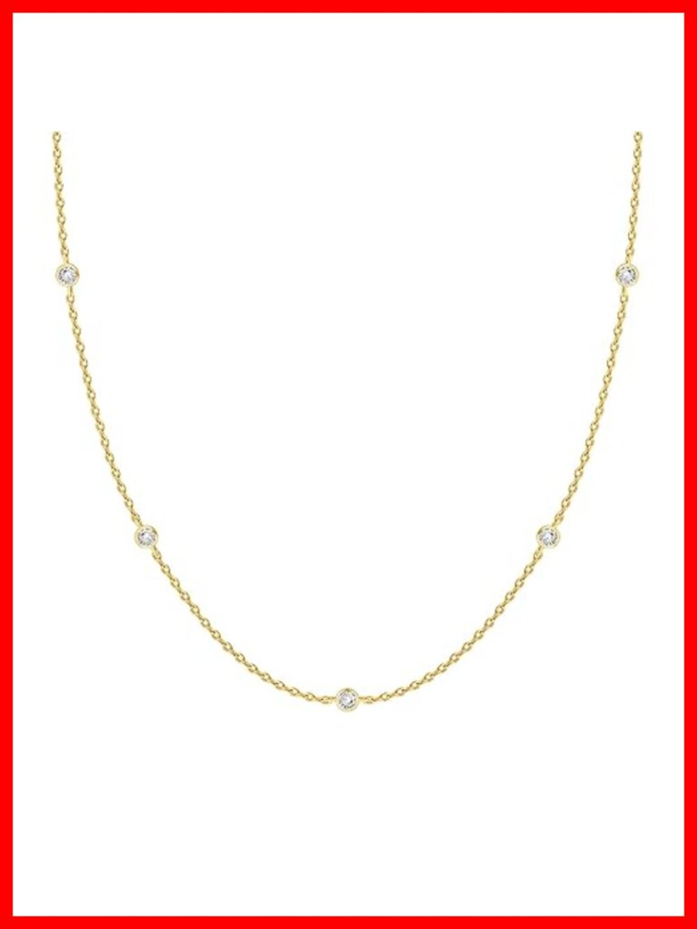 14K Gold Plated Station Necklace Cubic Zirconia Layering Chain 15-18 In